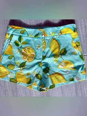Trina Turk Aqua Shorts with Yellow Lemon Motif